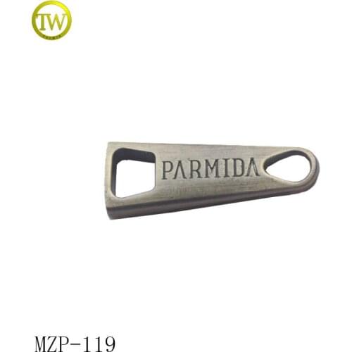 MZP119 Custom metal zip puller garment alloy metal logo zipper puller with slider for handbag
