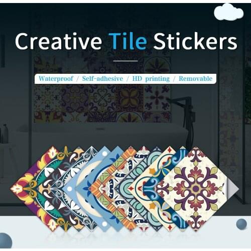 European Style Tile Stickers Decal PVC Self Adhesive Waterproof oil-proof Wall Sticker Mural Kitchen Bathroom Decor Wallpaper