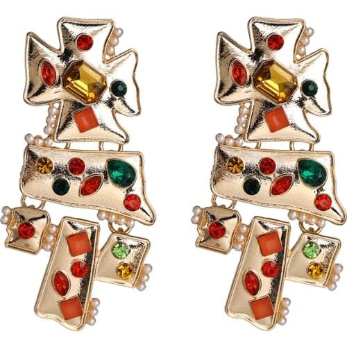 Wholesale JUJIA Vintage Shiny Crystal Gold Big Dangle Earrings For Women Baroque Jewelry Fashion Statement Earrings Accessories