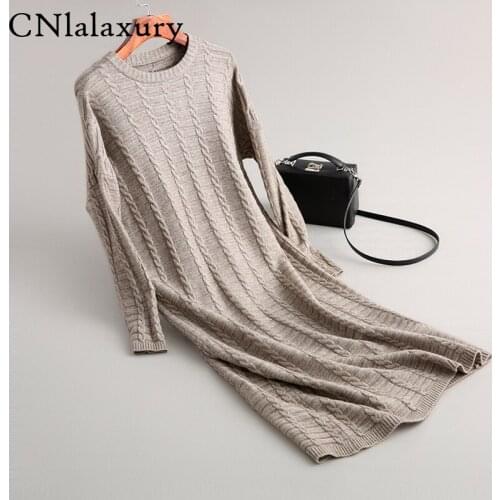 2020 Autumn Winter Women Thick Sweater Dress Straight Knitting Chic Elegant Casual Maxi Dresses Female Robe Femme vestidos