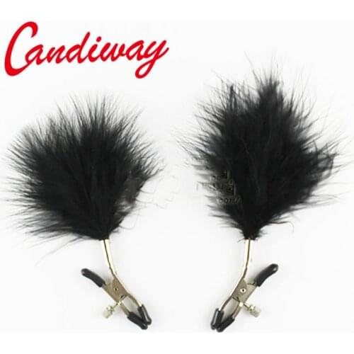 Pair feather nipple clamps shaking stimulate milk for men female breast plume clitoris clip Chastity Lover Game sex toys BLACK