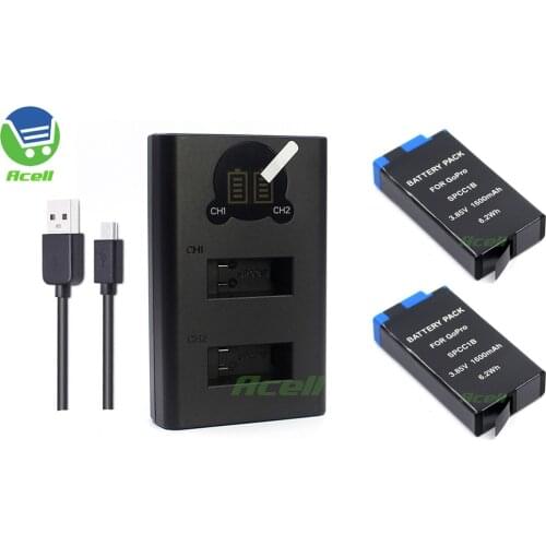 SPCC1B Rechargeable lithium-ion Battery + LCD USB Dual Charger for GoPro MAX 360 Panoramic Action Camera Replace ACBAT-001