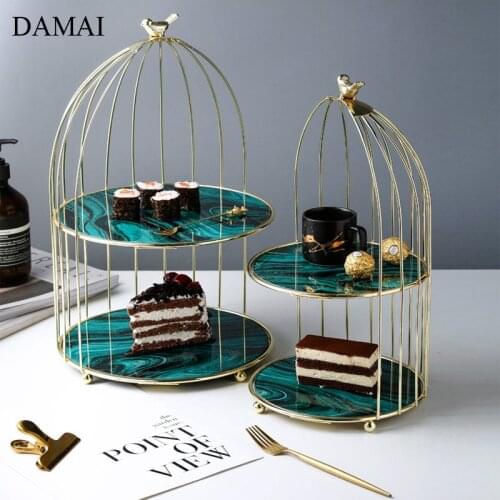 Nordic Cake Stand Decorative Gold Bird Double Layer Dessert Mirror Tray Shelf Afternoon Tea Storage Rack Living Room Decoration