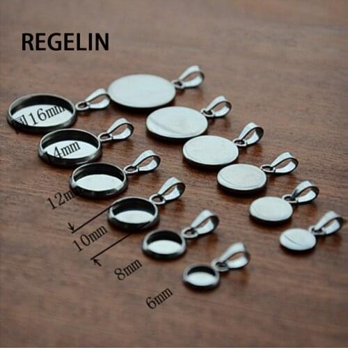 REGELIN 10pcs Stainless Steel 6/ 8/10/12/14/16/18/20mmPendant Settings Clasps Cabochon Base Bezel Trays Blank DIY Jewelry Making