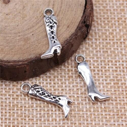 Free shipping 72pcs 19x8mm antique silver boots charms diy retro jewelry fit Earring keychain hair card pendant accessories