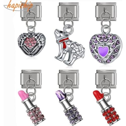 Hapiship 2021 New 9mm Width Original Daisy Heart Bear Lipstick Italian Charm Fit Bracelet Stainless Steel Jewelry Making DJ318