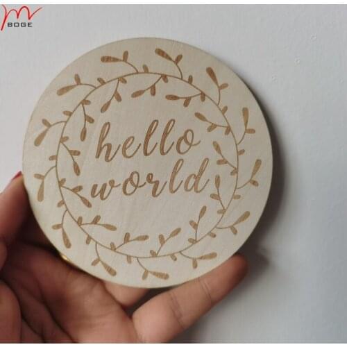 Baby birth month wood card supplies products shower newborn photography props wooden hello world
