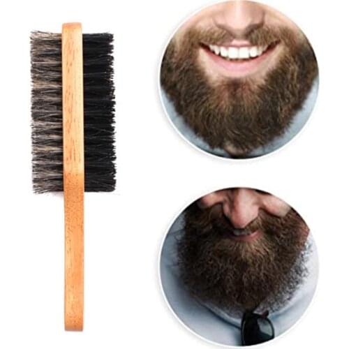 Wood Handle Boar Bristle Beard Brush Beard Grooming Brush for Men Straighten Beard Brush Anti Static Barber Hair Styling Comb