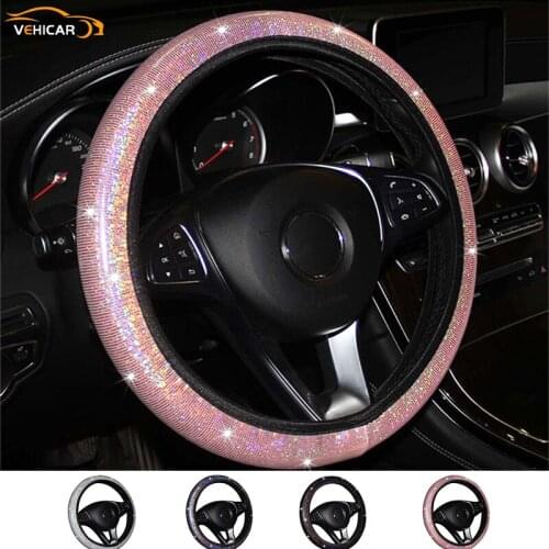 VEHICAR Bling Bling Car Steering Wheel Cover Easy Install 14.5-15 inches Non-slip And Breathable Pink Universal Car Accessories