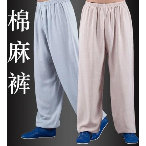 Men tai chi kungfu yoga meditation pant linen loose quickly dry sweatpant running jogger fitness gym workout casual trousers