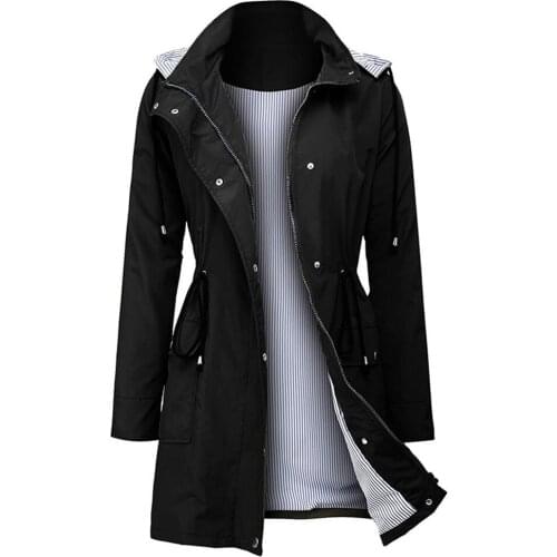 Womens Trench Coat Waterproof Solid Color moda feminina Hooded Autumn Trench Coat Long Sleeve Outwear Ladies down coats