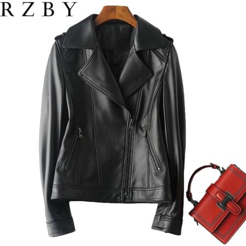 Women Leather Genuine White Duck Down Jacket Motorcycle Short Natural Sheepskin Thick Coats Female Whiter가죽자켓 Plus Size RZBY319