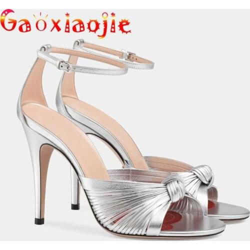 Gaoxiaojie 2021 New Summer Fashion Design Ribbon Weave Women Sandals Pure Colour Buckle Strap 10CM Party Office High Heel Shoes