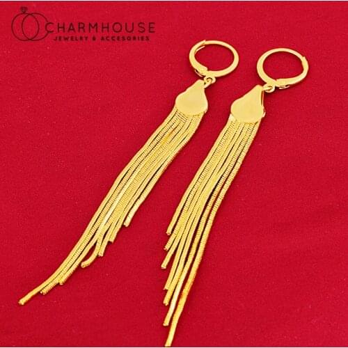 24K Gold Color Earrings For Women Long Tassel Earring Brincos Femme Pendientes Mujer Wedding Jewelry Accesories Party Gifts