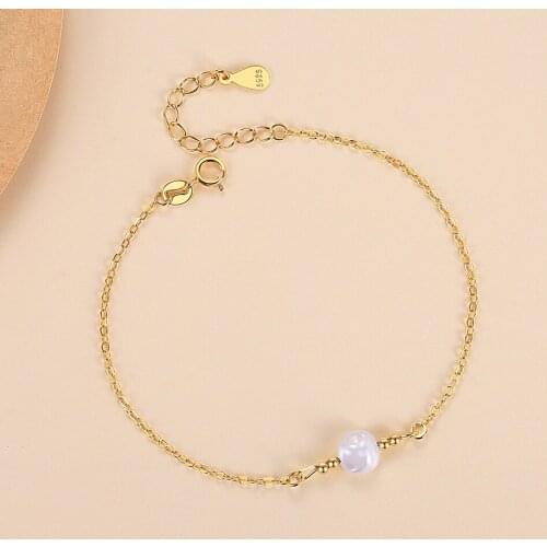 ELESHE Handmade Natural Pearl Bracelet with 18K Gold Plated 925 Sterling Silver Dainty Chain Bracelets For Women Wholesale