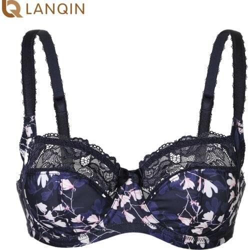 Womens Plus Size Full Cup Underwire Non Padded Sheer Lace Balconette Bra