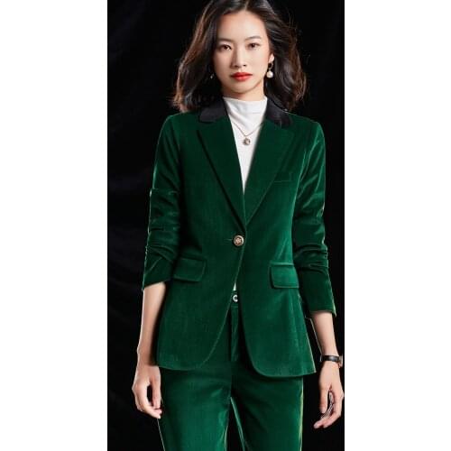 Gold velvet wine red suit womens Pants Set Plus Size office dress womens two piece Pants Set womens jacket and Pants Set