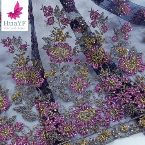 2020 High quality handmade beaded embroidery French mesh African lace fabric beaded Nigerian wedding dress HY0993-1