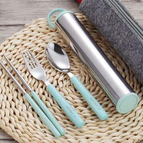 4Pcs/Set Portable Dinnerware Set wheat stalk 304 Stainless Steel Western Cutlery Set Kitchen Food Tableware Dinner Set