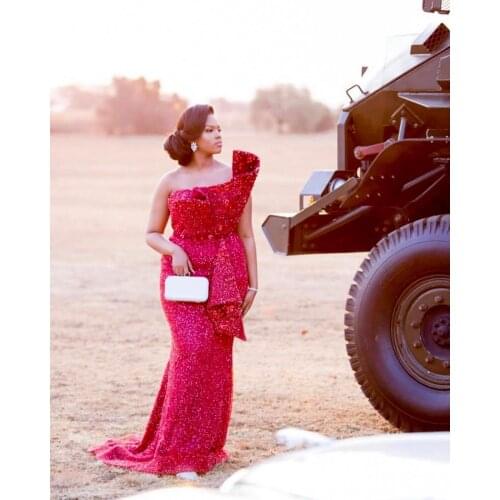 Arabic Burgundy Sparkly Evening Dresses Beaded Crystals Mermaid Prom Dresses Sequined Formal Party Bridesmaid Pageant Gowns