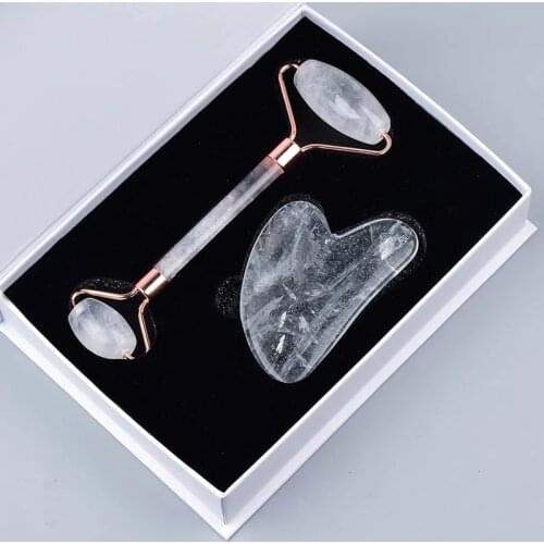 Natural Rock Quartz Anti-Cellulite Roller Massager Crystal Skin Care Stone Gua Sha Tool Massage Face Scraper Facial Protection