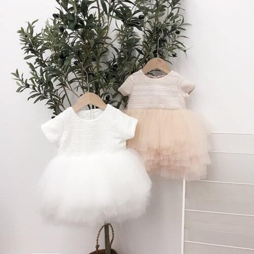 Infant Girl Dresses Korean Fashion Cotton and Linen Short Sleeve Mesh Pompon Princess Dress Kids Clothing 2020 Summer Baby Dress