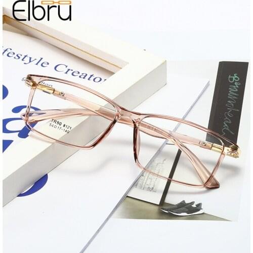 Elbru Simple Square TR90 Glasses Frame Ultralight Retro Spectacles Transparent Color Frame Clear Lens Optical Glasses Unisex