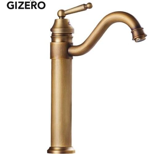 GIZERO 12.6" Tall Basin Mixer Bathroom hot & cold Faucet Swivel Spout Antique Bronze Deck Mount Vessel Sink Tap GI15