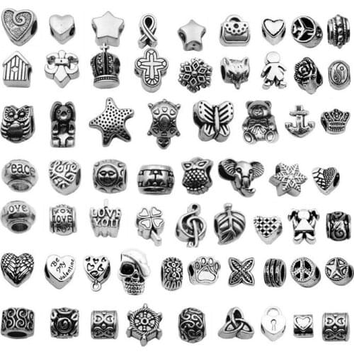 Foreign trade mixed 60 kinds of 120 packaging Tibetan silver alloy carved large hole beads diy jewelry accessories
