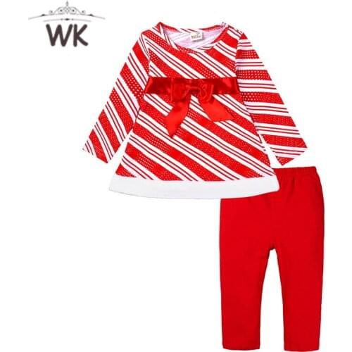 2pcs new autumn Christmas toddler infant Baby Girls letter stripe bowtie shirts red Pant Legging Set kids Clothes set JT-405