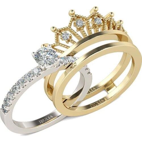 New Simple Detachable Crown Lady Micro Zircon Ring Set Two Rings Fashion Jewelry Accessories Ring For Girl Women