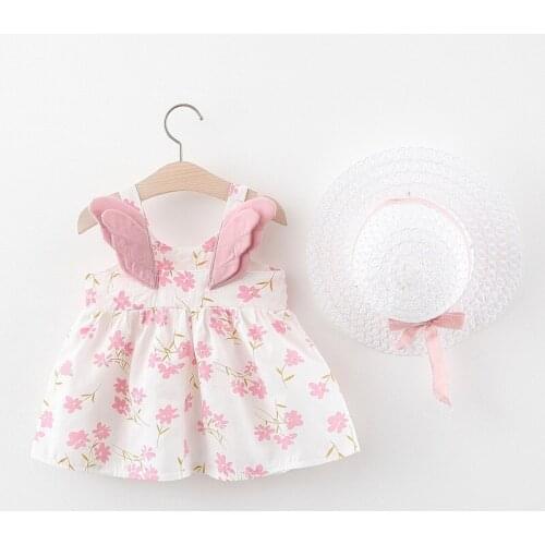 Summer baby girl dress new cute print dress with hat girl sling dress princess dress baby girl casual dress childrens clothes