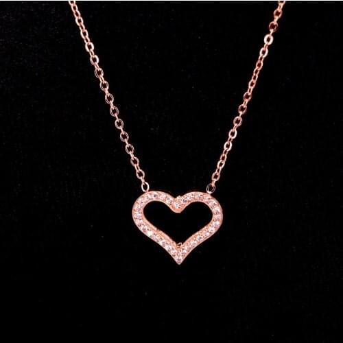 Love Stainless Steel Zircon Heart Pendants Necklace Romantic Crystal Elegant Necklaces Women Wedding Jewelry Xmas Gift