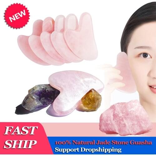 100% Natural Rose Quartz Massager Jade Stone Guasha Scraper Board Face Slim Lift Up Skin Care Massage for Face Neck Body Guasha