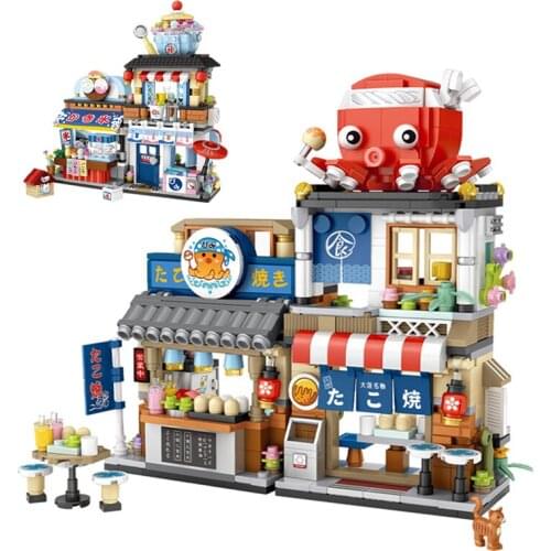 NEW MINI City Street View Japanese Style Food Takoyaki Shaved ICE Shop Streetview Figures Building Blocks Bricks Toys Gifts Kid