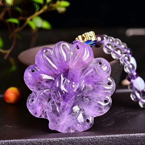 Wholesale Fine Purple Natural Crystal Pendant Hand Carved Nine Tail Fox Sweater chain Necklace Lucky for Women Marriage Jewelry