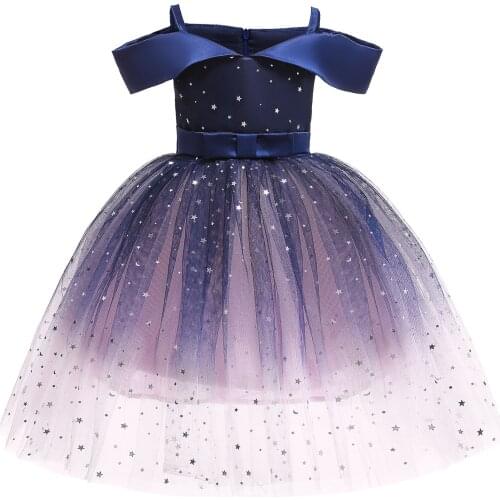 2-10Y Toddler Baby Girls Princess Dress Stars Print Off Shoulder Bow Short Sleeve Pegeant Party Long Formal Dress Birthday