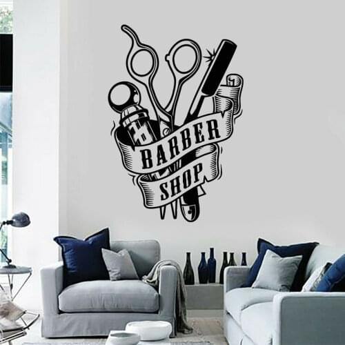Barbershop Sign Wall Sticker Shaves Service For Man Haircut Vinyl Interior Decor Room Decals Removable Barber Shop Mural S162