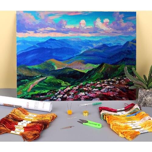 Landscape At The Top Printed Canvas 11CT Cross-Stitch Complete Kit Embroidery DMC Threads Handiwork Painting Sewing Decor