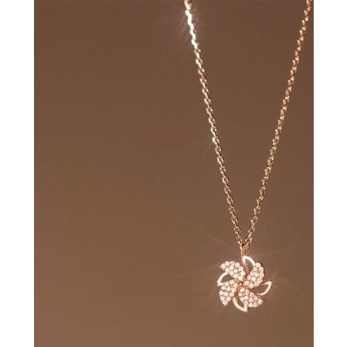 XLC24 Real 925 Sterling Silver Rotatable Zircon Windmill Pendant Necklaces Hypoallergenic Jewelry for Women