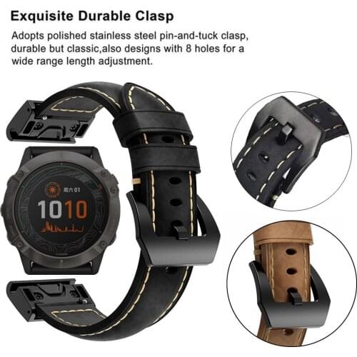 For Garmin Fenix 6X /6X Pro 5X Plus Quick Release Genuine Leather Watch Strap Band Replacement Watchband Wristband Bracelet Belt
