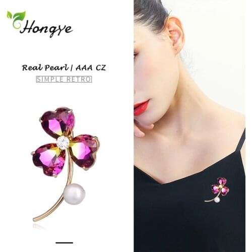 Hongye Romantic Geometric Red Heart Crystal Plant Pearls Brooches For Women Metal Party Dress Pins Jewelry 2020 Anniversary
