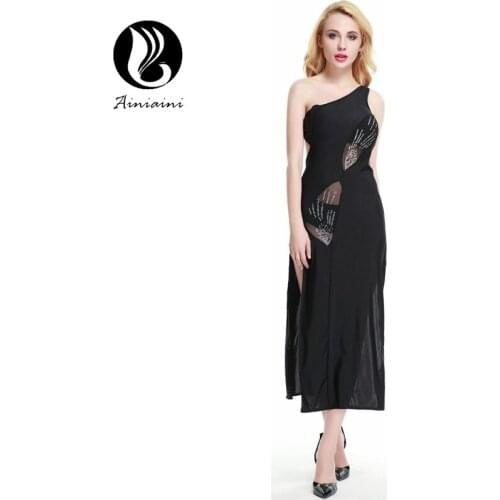 Sexy Transparent One Shoulder Oblique Hollow Out Robe Sexy Club Erotique Peignoir Latin Dancing Erotic Maxi Dress New ArriveYY11