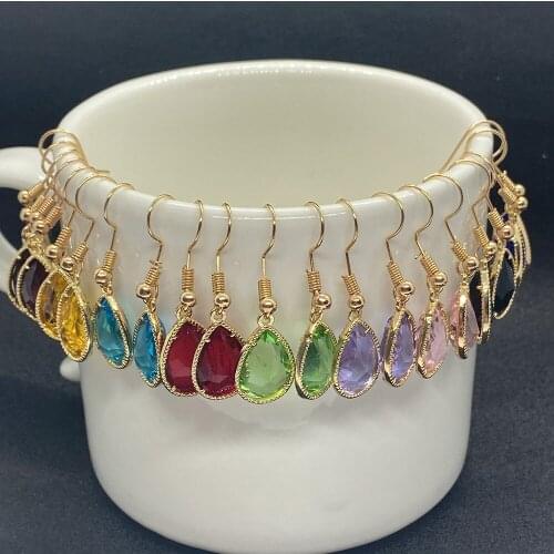 Glass Crystal Earrings Drop-shaped Cut Surface Copper Edge Inlaid Crystal Simple High-quality Pendant Earrings Ladies Gifts