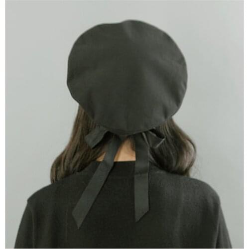 Spring and autumn Korean version of sweet cute cute tied bow beret pure color reduced age flat top Navy Hat WS-2613