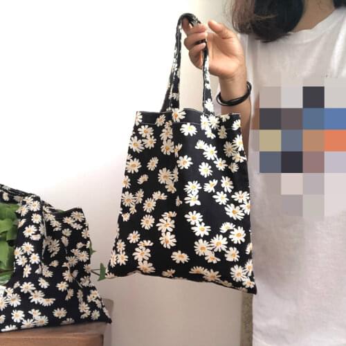 Vintage Daisy Floral Women Purse Handbags Thin Cotton Cloth Ladies Small Shopping Bags Fashion Girls Student Mini Casual Tote
