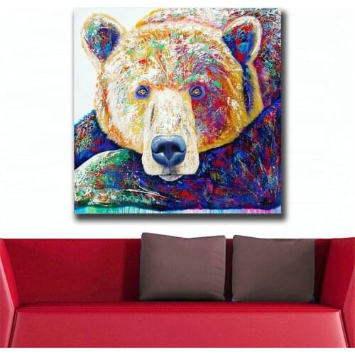 Wxkoil Oil Painting Pop Art Resting Polar Bear Wall Decor Painted Wall Art Canvas Printed Living Room Painting Wall Art Pictures