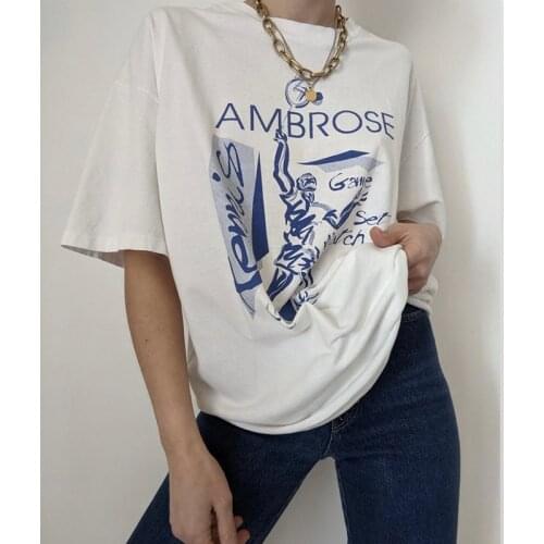 Woman T-shirts Retro white niche graffiti short-sleeved T-shirt female summer футболка оверсайз harajuku рубашка женская t-shirt