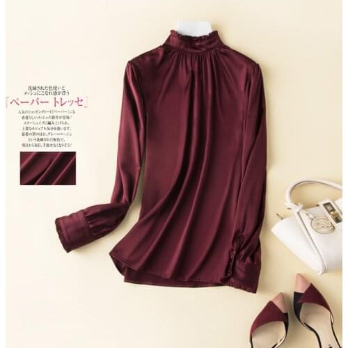 Women Nature Silk Elastic Satin Shirts 2019 Spring New Long Sleeves Tee Elegant OL Silk Shirts Luxury Shirts Casual Tee