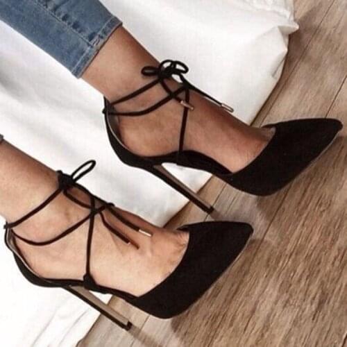 ASHIOFU New Handmade Ladies High Heel Pumps Shoelace Ankle Strap Party Dress Shoes Sexy Office Evening Fashion Court Shoes